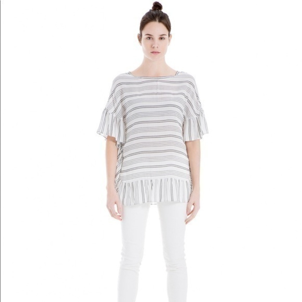 New Women’s Max Studio Striped Flounce-Trimmed Top